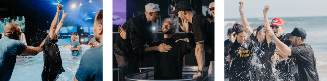 Baptism photo library — a composite of three baptism event photographs